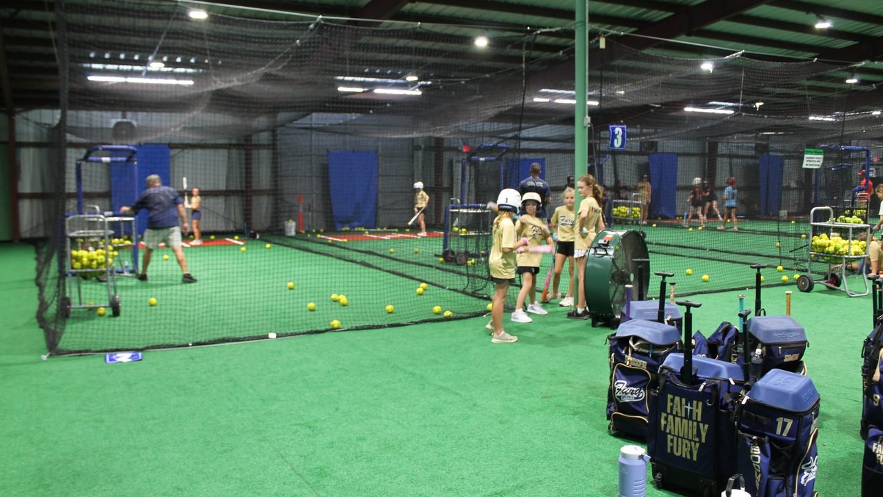 Fury players and coaches training inside the Dothan Diamond indoor facility