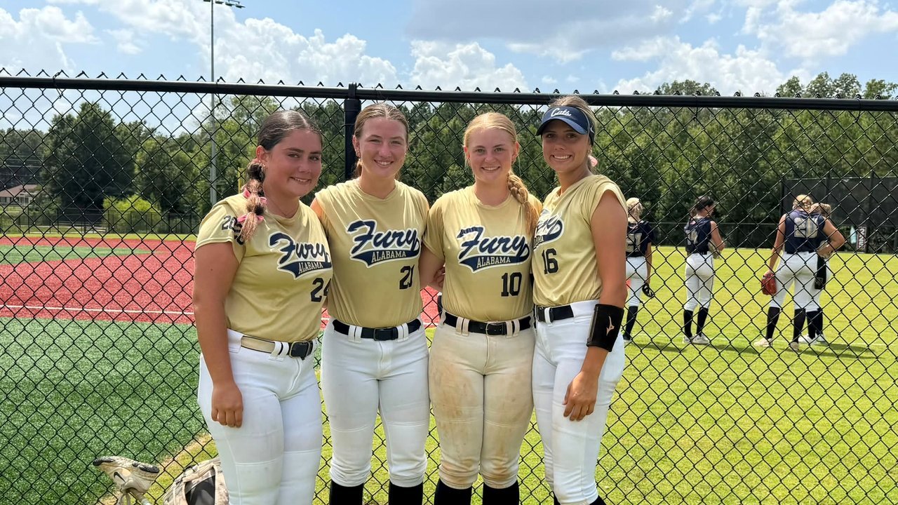Four Alabama Fury high school players at a tournament
